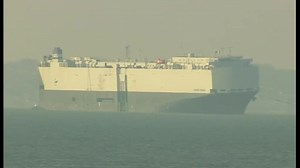 The stranded car carrier Hoegh Osaka is on the move! You can see in these latest pictures taken just before she set off on her journey back to Southampton how nearly 3 weeks after being deliberately run aground on Bramble Bank in the Solent, the listing and damaged ship is almost back on an even keel. The 51,000 tonne vessel has been at anchor off Lee On Solent since being towed there 15 days ago. But bad weather has hampered attempts to move her, until now. | BBC Hampshire & Isle of Wight