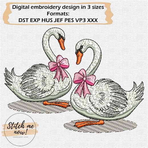 Romantic Swan Couple Machine Embroidery Design in 3 Sizes - Etsy