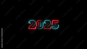 2025 happy new year 2025 animated text new year 2025 neon. abstract glowing neon the arrival of the happy New Year 2025 with the Happy New Year 2025 card. 2025 Happy new year