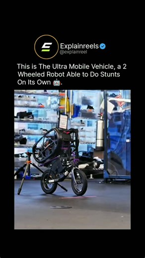 Explain Reels on Instagram: "This is the ultra mobile vehicle, a 2 wheeled robot trained using reinforcement learning. The learning process expands the range of movement techniques used to handle terrain and obstacles. These techniques include hops, out of plane balance, and level ground flips. Training relies on millions of physics based simulations, which expose the robot to varied and challenging conditions. This simulation scale supports zero shot transfer, where learned control works in the