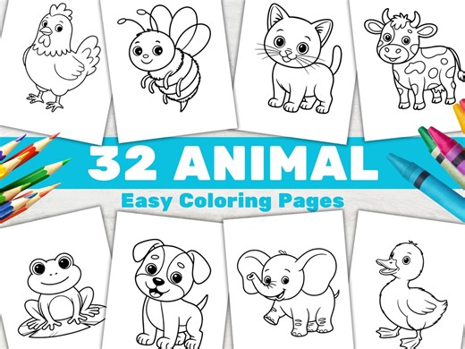 32 Animal Coloring Book for Kids Easy Toddler Activity Pages Preschool Printable Coloring Sheets (PDF) - Etsy Australia