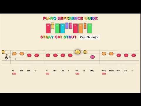 Stray Cat Strut - Stray Cats | Easy Piano Tutorial for Kids - Beginner Color Sheet Music