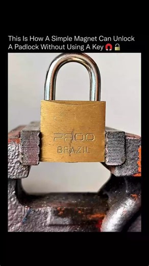 roboworks🤖 on Instagram: "A strong magnet can defeat certain padlocks in seconds 🧲⚠️ Some lower-complexity locks use spring-loaded internal pins made from ferromagnetic metals. When a powerful magnet is placed on the lock, it can pull those pins upward, mimicking what the correct key is designed to do. Instead of rotating tumblers mechanically, the magnetic force bypasses the locking mechanism entirely, allowing the shackle to release without cutting, picking, or damage. This is why modern sec