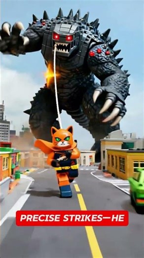 LEGO Superhero Cat vs. Godzilla: The Ultimate Brick Battle! 🧱🔥 #lego #shortvideo #shortvideos