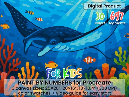Friendly Manta Ray Paint by Number for Kids – Ocean Animals | Easy Procreate Coloring - Etsy
