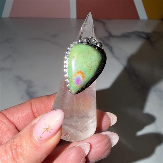 Large Ruby Fuchsite Teardrop Ring • Sterling Silver Floral Setting (size 6.75) - Etsy