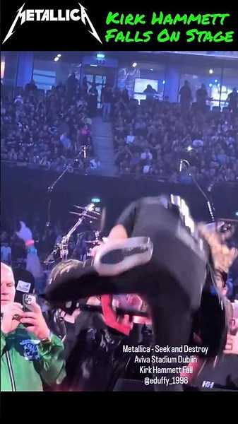 Kirk Hammett falls on stage during Seek and Destroy - Dublin June 20 2026 🤯 #KirkHammett #Metallica