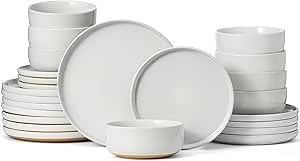 Famiware Milkyway Dinnerware Sets, 24 Piece Dish Set, Plates and Bowls Sets for 8, White