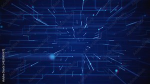 Abstract tech 3D circuit board styled background with fast moving nodes streaming digital data. This modern technology motion background is a seamless loop.