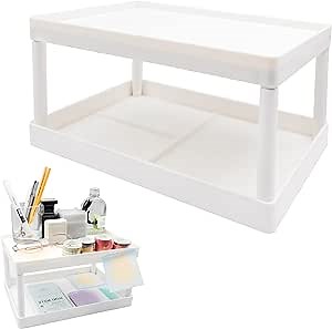 souG Desktop Storage Rack Organizer for Kitchen Bathroom Office Dorm - Double-Layer Cosmetic Stationery Storage Holder and Table Sundries Display Shelf - White