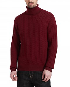 Kallspin Men's Turtleneck Sweaters Wool Blend High Neck Pullover Sweaters(Burgundy Red,2X-Large)