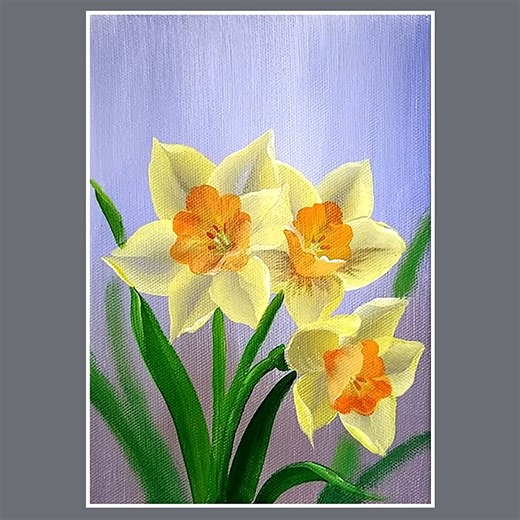 19K views · 499 reactions | Yellow Daffodil Flower Color used acrylic paint : Lilac, Burnt sienna, White, Yellow, Ultramarine blue, Vermilion, Black, Sap green Canvas : 16cm x 23cm IG : @eldrawingarts #acrylicpainting #artwork #painting #flowerpainting | El Drawing Arts | Facebook