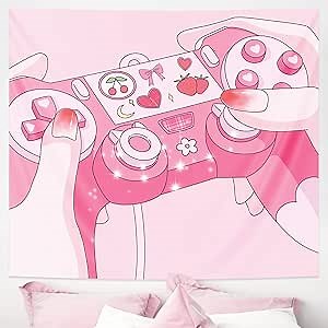Pecfamly Cutecore Room Decor - Pink Anime Tapestry - Kawaii Posters - Gamer Girl Room Decor - Gaming Tapestry
