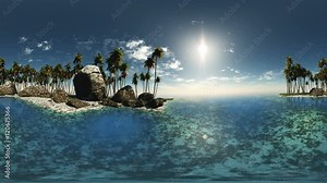 panoramic of tropical beach. made with оne 360 degree lense on moving camera without any seams. ready for vr 360 virtual reality
