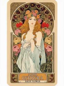 ミュシャ風 誕生花のカード