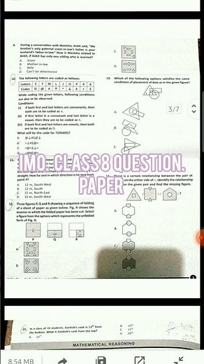 IMO CLASS 8 QUESTION PAPER |SET C| QUESTION PAPER #olympiad #studymotivation #maths