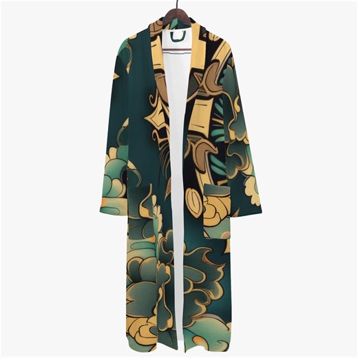 Samurai Bathrobe Art Nouveau Floral Scrollwork Teal Gold Black Bohemian Men's Lounge Robe - Etsy