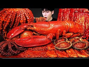 ASMR MUKBANG | Homemade Seafood Giant Lobster(Octopus, FIRE Noodle, Mushroom, Squid, Recipe)