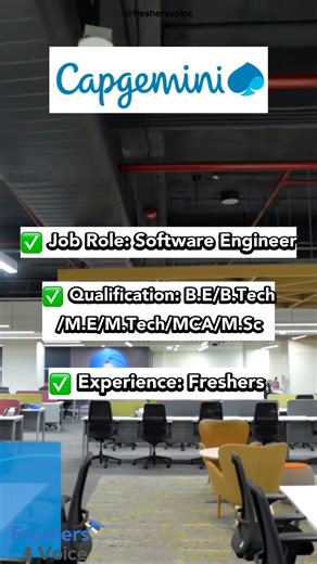 Freshersvoice Tamil on Instagram: "🚀 Capgemini Off Campus Drive 2026 🚀 💻 Roles: Software Engineer 🎓 Qualification: B.E / B.Tech / M.E / M.Tech / MCA / M.Sc 📍 Location: Across India Great opportunity for freshers and graduates to start their career with a global IT company. Apply online at the earliest! ⚠️ Disclaimer: This post is for informational purposes only. Job roles, eligibility, and hiring process may change. Please verify from Capgemini’s official careers page before applying. #Capg