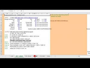 EP 5. Structural design of a single span reinforced concrete beam with RCC 11 excel spreadsheet.