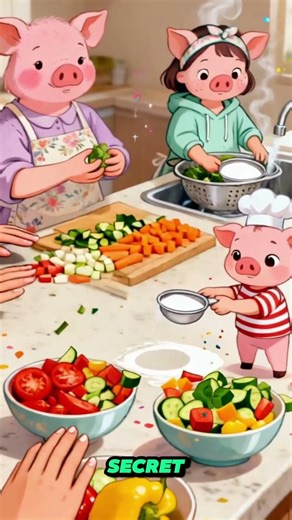 A family of pig happily cook a delicious food together #pig #animals #shorts #usashorts
