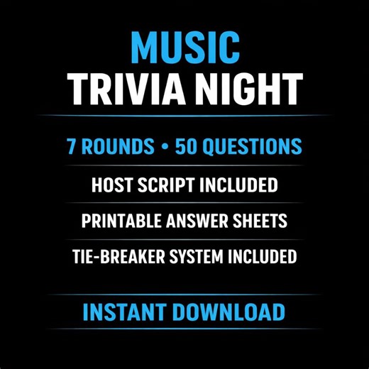 Music Trivia Night – 5 Rounds, 40 Questions, Host Script & Answer Sheets, Instant Download Party Game - Etsy