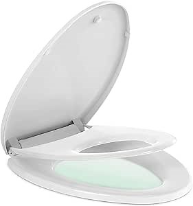 Toilet Seat with Built-In Potty Training Seat, Elongated Toilet Seat Cover with Soft Close Hinge Magnetic Kid Lid Non-Slip Seat Bumpers Toilet Lid for Elongated or Oval Toilets Fits Adult and Child