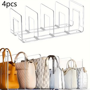 4 Pack Acrylic Clear Handbag Purse Storage Organizers 4 Sections Dividers for Wallets & Bags Racks