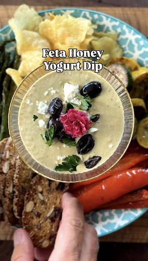 This creamy, tangy, sweet feta honey yogurt dip is the appetizer you’ll want on repeat. Perfect with pita, fruit, crackers—basically anything you can scoop. Quick to make, impossible to stop eating. Share it, Save it, Make it, Eat it. Feta Yogurt Dip Ingredients: 6 oz feta crumbled 6-8 oz honey yogurt (Greek Gods or other Greek Honey Yogurt) 1 cup roasted yellow or red bell peppers 2 TBSP red wine vinegar 1 TBSP fresh lemon juice 2 TBSP roasted garlic kosher salt & ground black pepper Method: Dr