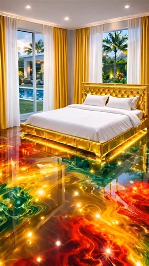 Luxurious bedroom with emerald golden epoxy flooring❤⭐✨