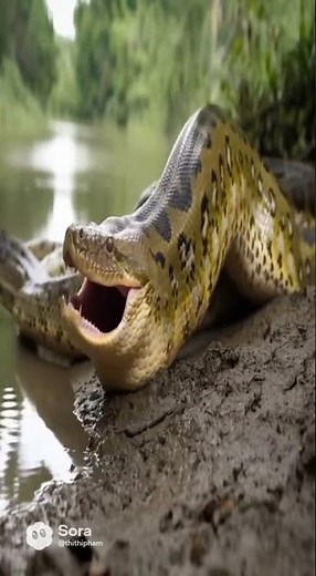 Giant Amazon Python Swallows a Crocodile Whole Wild Jungle Encounter #Shorts