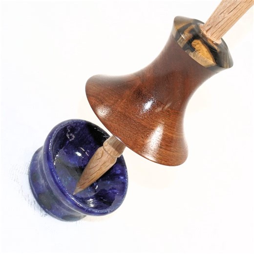 Tibetan Support Spindle with an Oaken Shaft and English Walnut, Black Walnut Burl & Pale Moon Ebony Whorl 47g