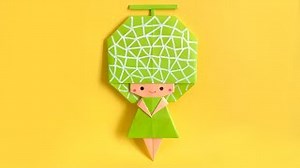 【折り紙】メロンちゃんの作り方 フルーツ人形②　基本の人形はいちごちゃんの作り方をご参照ください – 辻本京子〈粘土とペーパークラフト KOKKO Garden〉