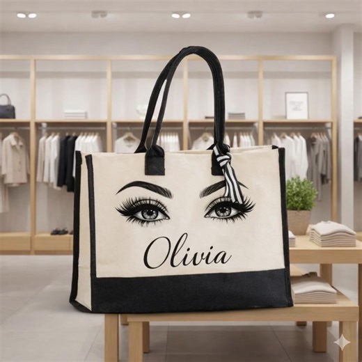 Personalized Eye Lash Canvas Tote Bag, Custom Name Gift - Etsy