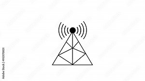 Radio waves radiating animated network signal background with broadcast tower and frequency pulses.