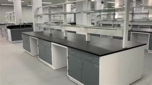 Good Quality Laboratory Table Chemical Resistance Lab Workbench with Multi Layer Glass Storage Rack