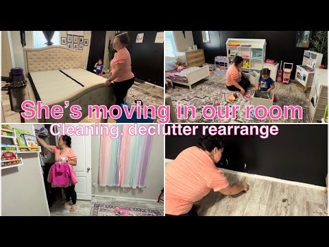 REARRANGE DECLUTTER CLEAN WITH ME || she’s moving to our room & she’s very excited ☀️