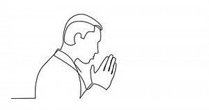 Animation of continuous line drawing of praying man with christian cross