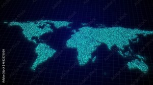 Digital Holographic Earth Map Animation Background. Computer High Technology Map, World Map Animated, Simple Digital Map Animation, Futuristic World Map Animation