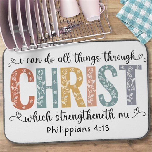 Christian Kitchen Decor Dish Drying Mat | Faith Housewarming Gift - Etsy