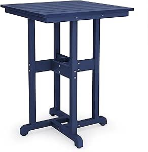 37.5" H Outdoor Bar Table，HDPE Bar Height Table with Weather Resistant Top, Square Outdoor Patio Table, Navy