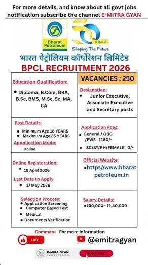 BPCL Recruitment 2026 | New Vacancy 2026 | Daily Job Alerts #shorts #jobs2026 #job