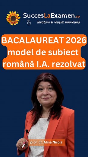 📘 Română, Bacalaureat 2026 - Modelul de subiect de bac I A. Rezolvat și explicat pas cu pas de prof. dr. Alina Nicola, pe SuccesLaExamen.ro 🎓 În acest clip de 15 minute descoperi: cum abordezi corect cerințele de la subiectul I A; cum formulezi răspunsurile pentru a lua punctaj maxim; ce greșeli apar cel mai des la examen — și cum le eviți ușor; metode logice și clare de formulare a răspunsurilor. 🧠 Restul subiectului, complet rezolvat și explicat în detaliu, este disponibil în cursul GRATUIT