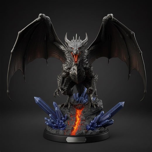 Obsidian Flame Dragon – High Detail Fantasy STL Model With Crystal Terrain – 3D Printable Figurine - Etsy