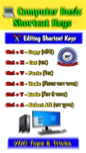 ⚡😯 Computer Basic Shortcut Key | shortcut Key | Basic Shortcut Key | #shorts #shortcut #shortcutkeys