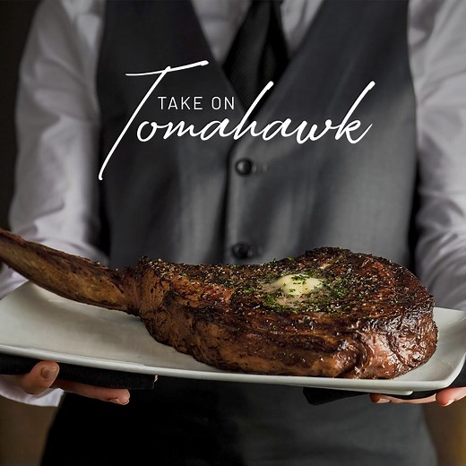 3 courses. 2 Guests. 1 showstopping Prime Tomahawk. Experience our shareable Tomahawk Tuesday Menu, $158. | Fleming's Prime Steakhouse & Wine Bar