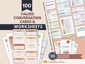 Core Values List, Values Exploration and Conversation Cards, Values Worksheets, Acceptance and Commitment Therapy, ACT Worksheets, Beliefs - Etsy