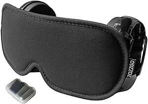 Ear Muffs Eye Mask for Sleeping Set Noise Reduction, Noise Cancelling Earmuffs 3D Light Blocking Sleep Mask Set (Black Eye Mask (Sponge Pad), 26in Band (Head Circumference: 22in to 24in))