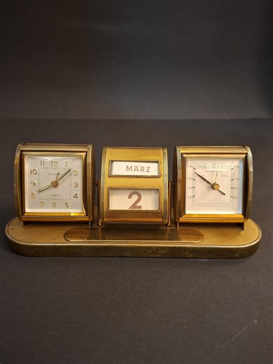 Art Deco Table Clock With Perpetual Calendar & Barometer – Brass – 1950s – Fully Functional - Etsy