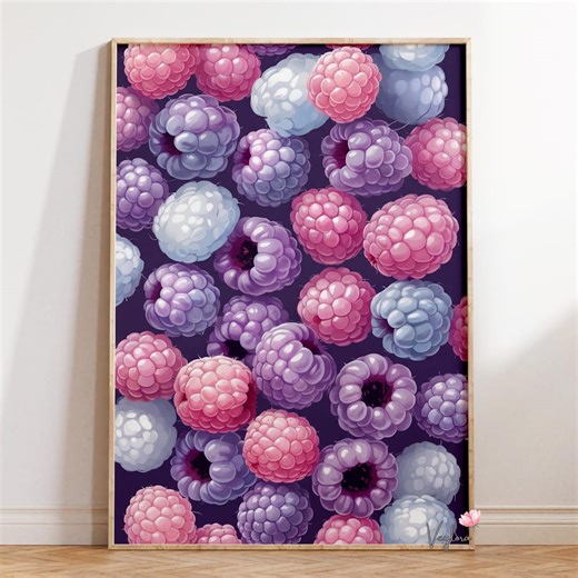 Raspberry Pattern Poster | Pastel Fruit Illustration | Fruit Wall Art | Berry Pattern Print | Kitchen & Dining Decor - Etsy UK